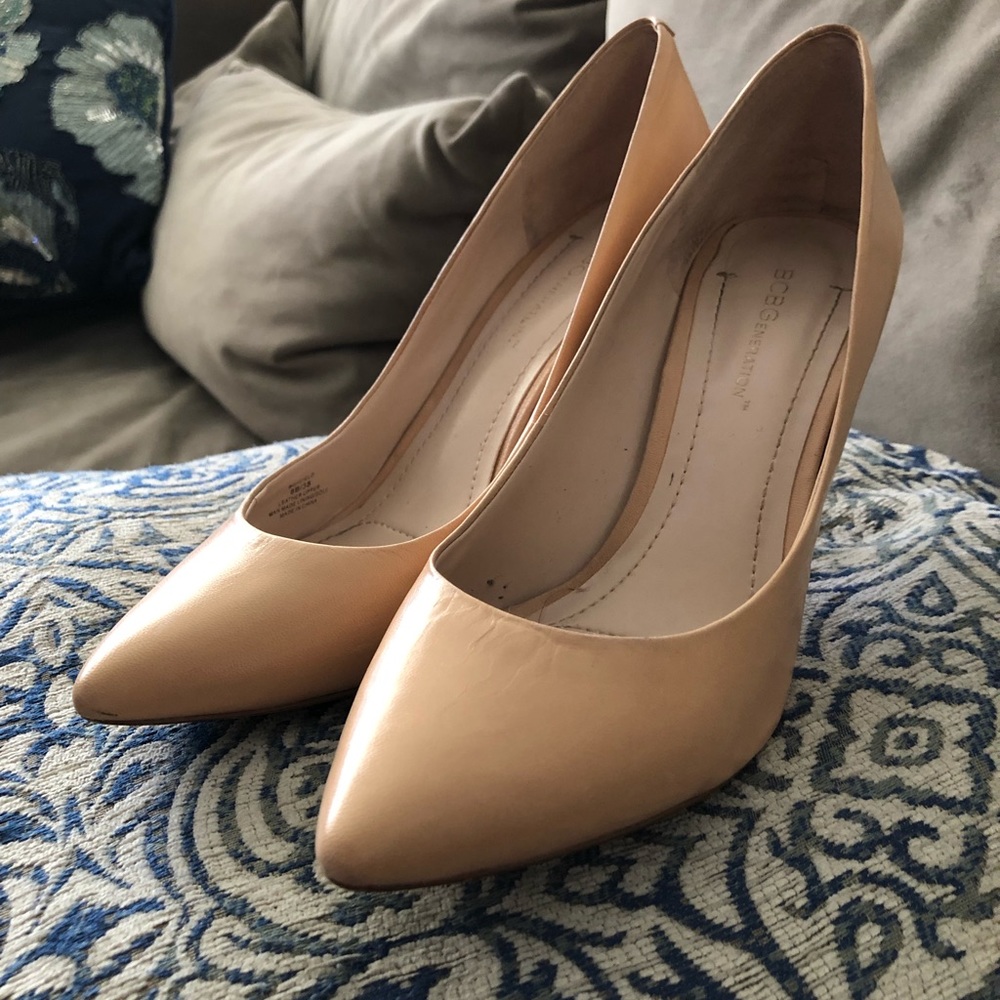 BCBG Nude Leather Pumps, Size 8